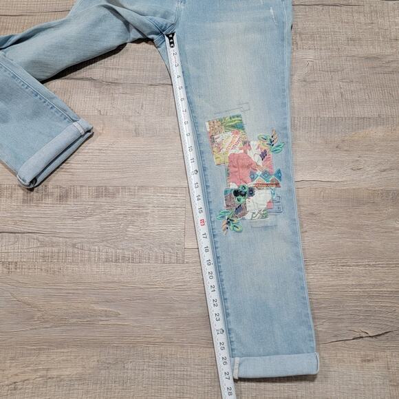 Sundance Magnolia Patchwork Embroidered Straight Leg Jeans Size 31 Boho Cottage - Picture 13 of 14